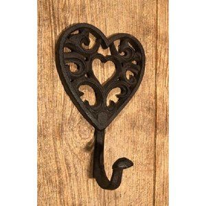 Cast Iron Heart Single Wall Mount Hook 7" tall Kitchen Décor 0184-0503